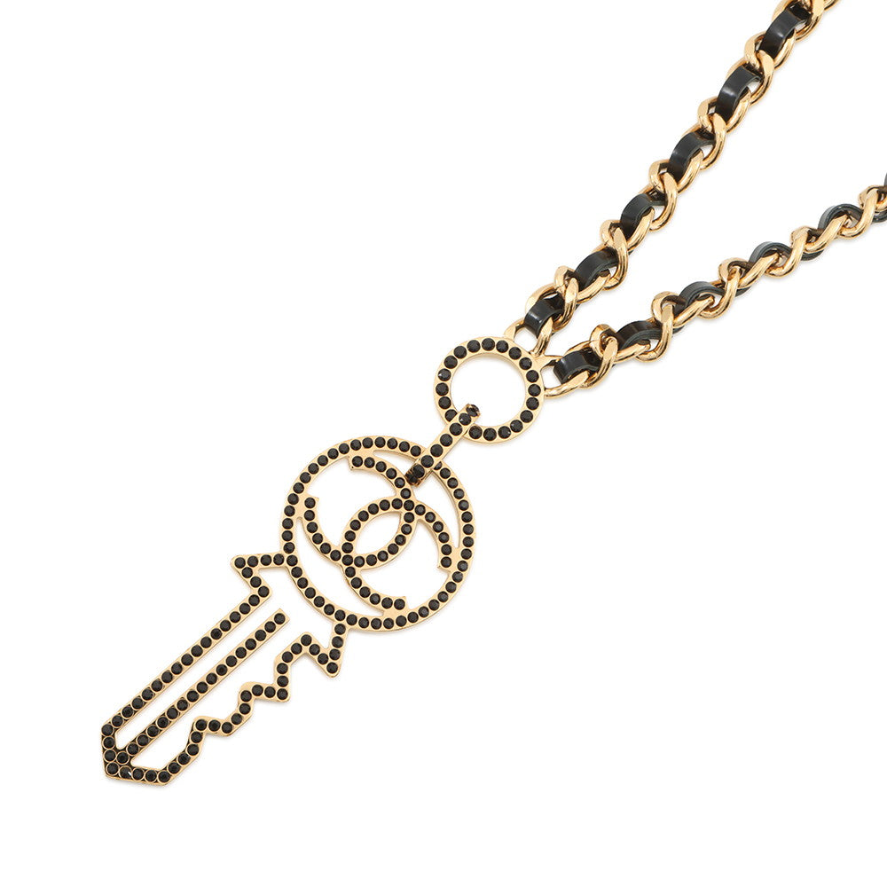 CHANEL CC Logo Key Motif Necklace Metal Leather
