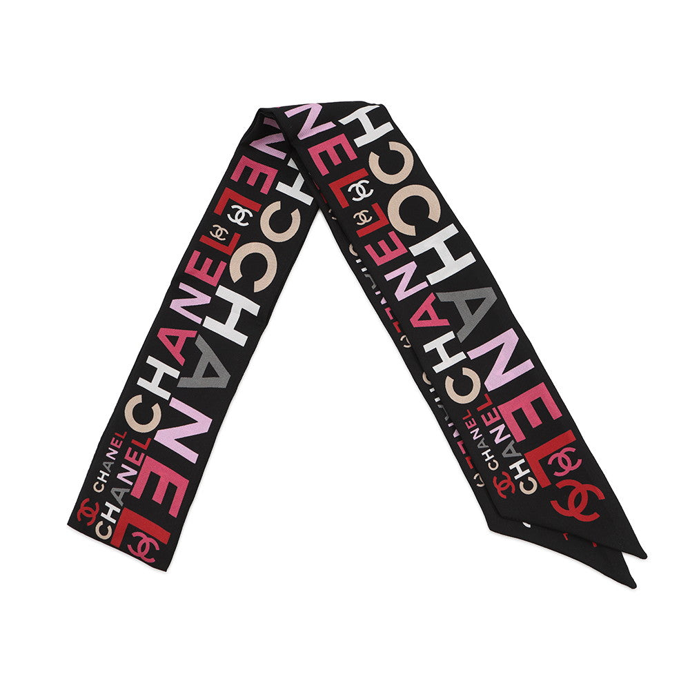 CHANEL Total pattern Scarf Black/Multicolor Silk100%