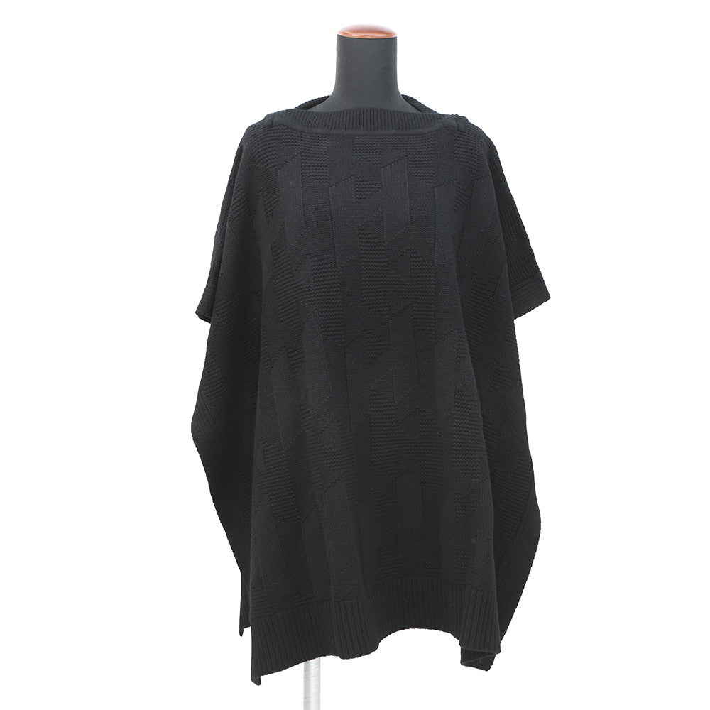 HERMES H Pattern Rectangular Cape Poncho Size 34 Black4E2904D3 Wool 100%