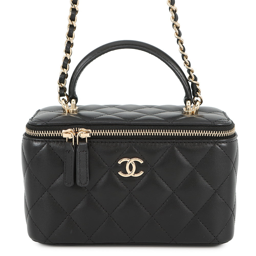 CHANEL Matelasse CC Logo Chain Vanity Bag BlackAP2199 Lambskin