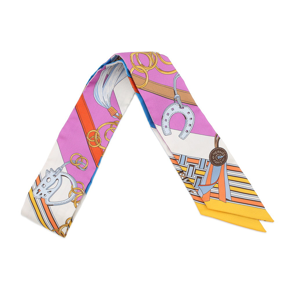 HERMES Scarf Twilly Bridle and Bag Charm Cyclamen/Bluevif/WhiteH062849S Silk100%
