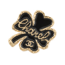 将图像加载到图库查看器中，CHANEL Clover Brooch Black/GoldABC961 Gold Plated Resin
