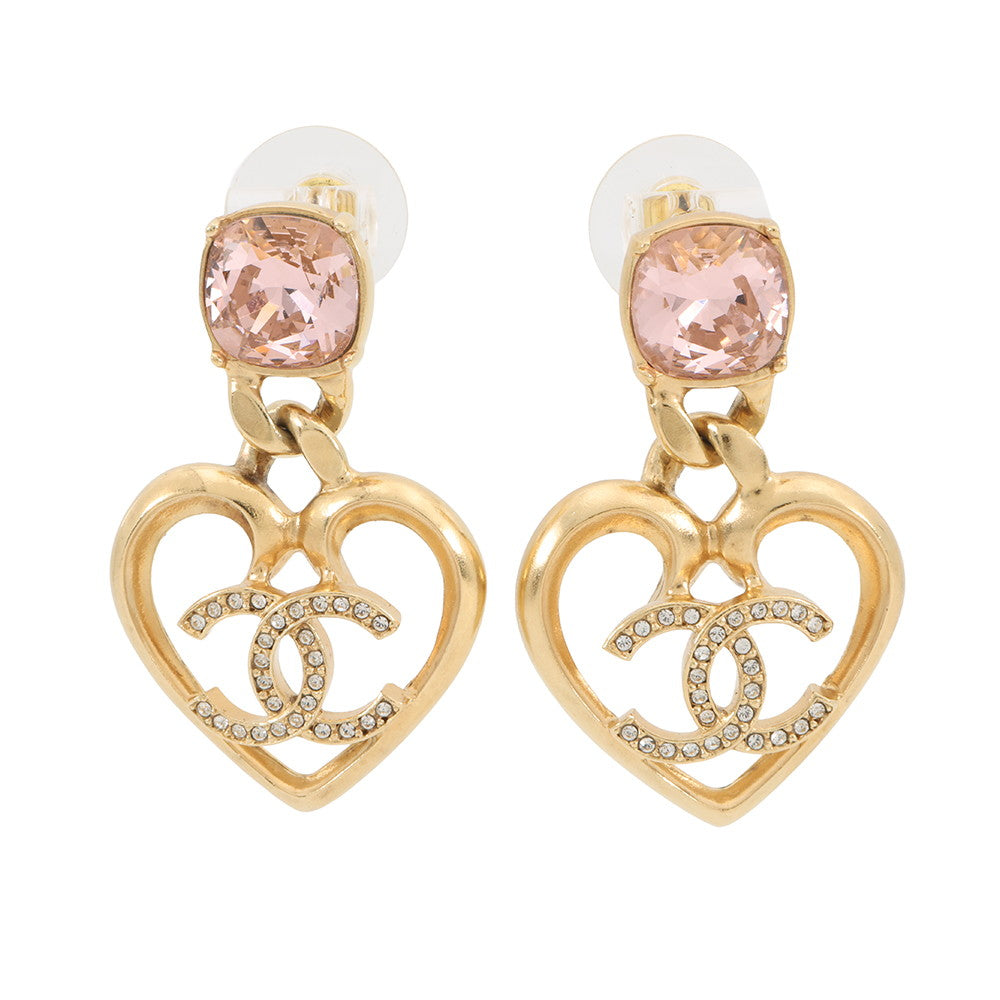 CHANEL Color Stone CC Logo Earrings GoldABA100 Gold Plated Rhinestone