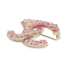 将图像加载到图库查看器中，CHANEL CC Logo Brooch PinkABD353 Gold Plated Rhinestone Faux Pearl
