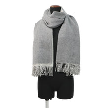 将图像加载到图库查看器中，HERMES Logo scarf Gray/White Cashmere100%
