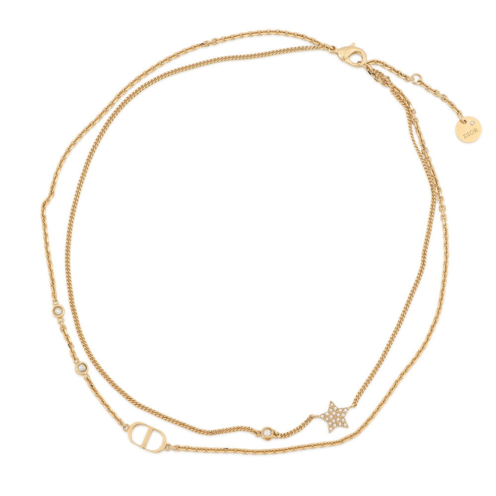 Dior Petit CD Double NecklaceN1155PMTCY_D301 Gold Plated Rhinestone