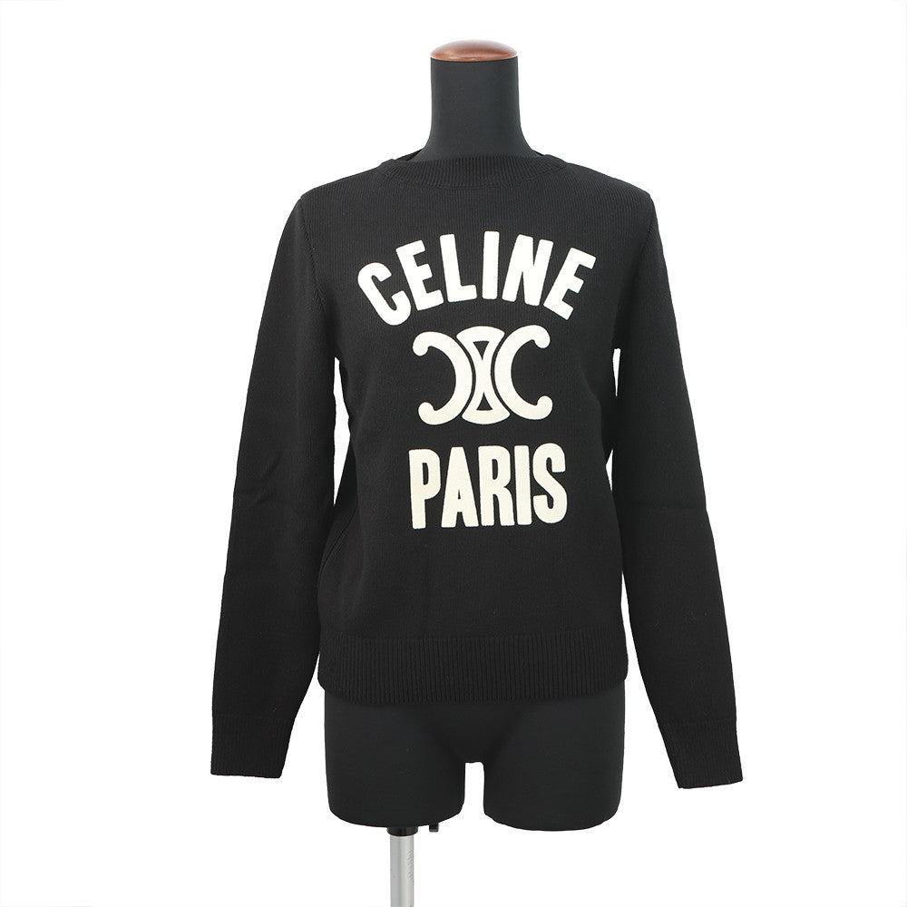 CELINE logo boat neck sweater Size XS Black / Off-whiteRY06J0U62.38OW Wool 53% Cashmere47%