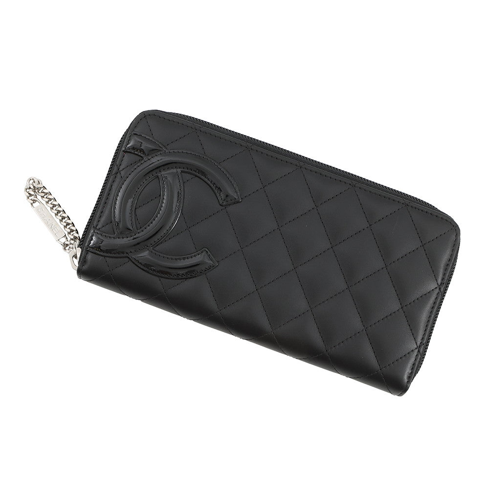 CHANEL Cambon Line Zip Around Long Wallet BlackA50078 Lambskin/Patent Leather