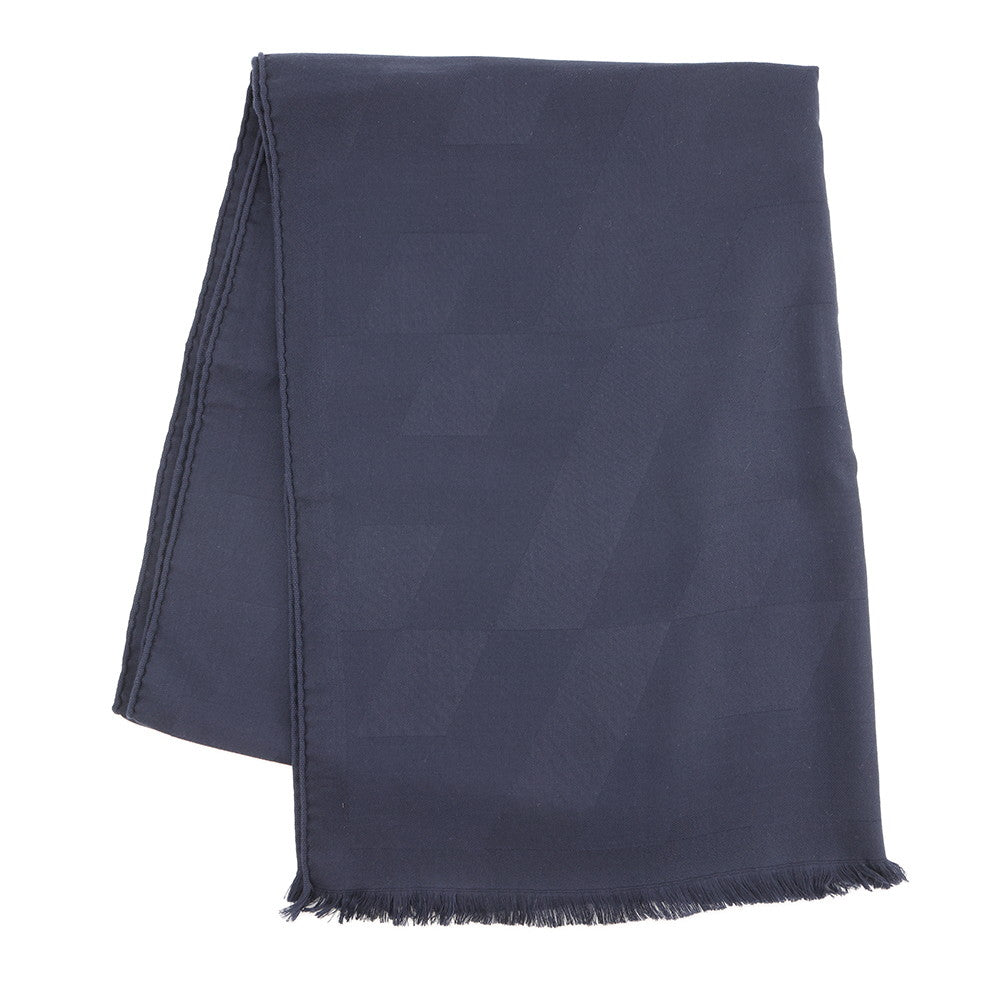 HERMES H-pattern Stole Navy Cashmere85% Silk15%