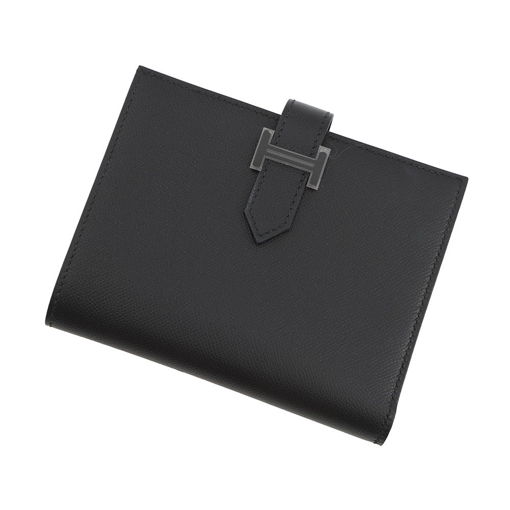 HERMES Bean compact Black Veau Madame