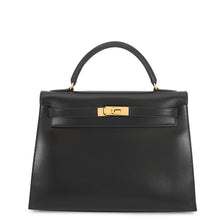 将图像加载到图库查看器中，HERMES Kelly Sellier Black Box Calf Leather Size 32
