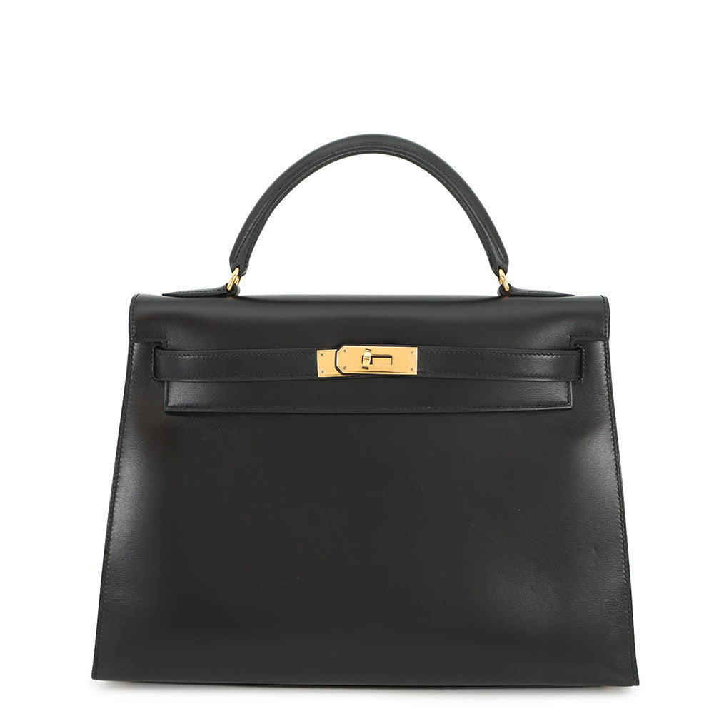 HERMES Kelly Sellier Black Box Calf Leather Size 32