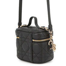 将图像加载到图库查看器中，Dior Cannage 2-Way Vanity Shoulder Pouch Black Leather
