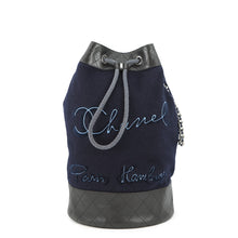 将图像加载到图库查看器中，CHANEL Embroidery One Diary Drawstring Shoulder Bag Navy/BlackA57519 Wool Leather
