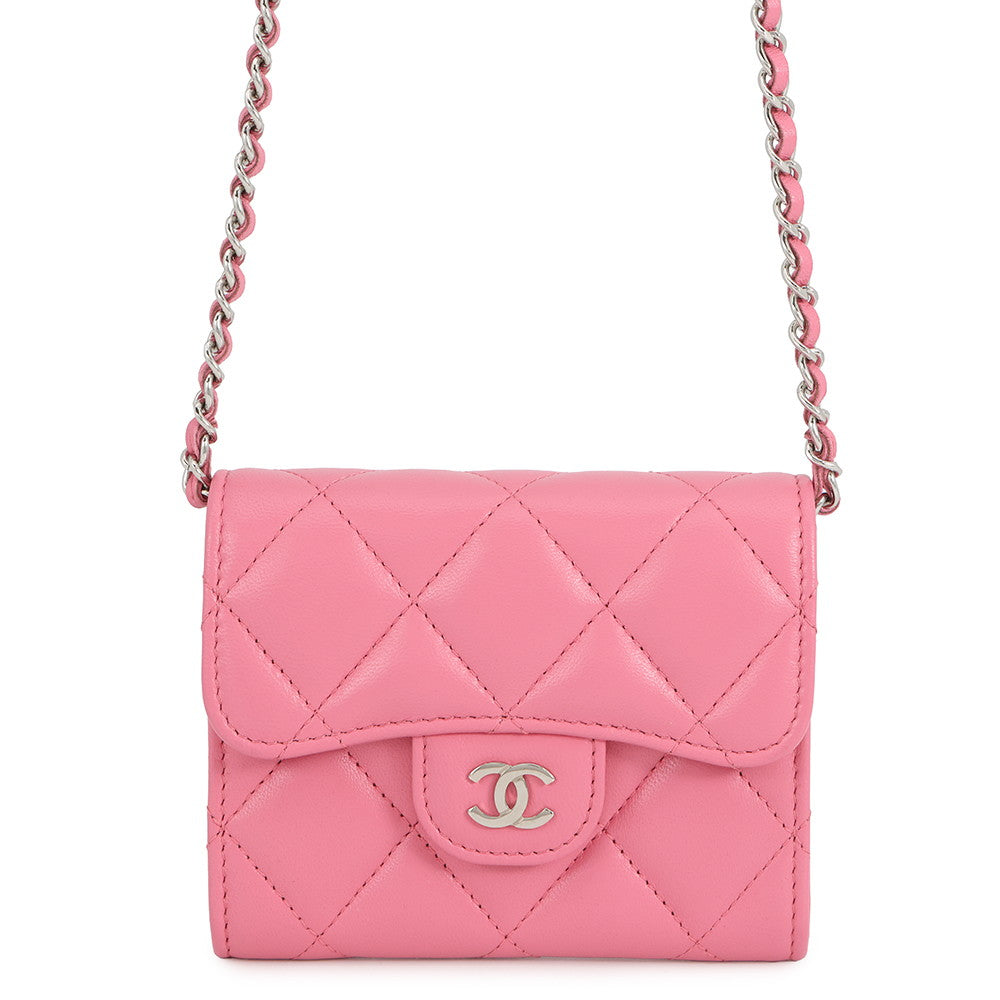 CHANEL Matelasse ChainShoulder Coin purse PinkAP2569 Lambskin