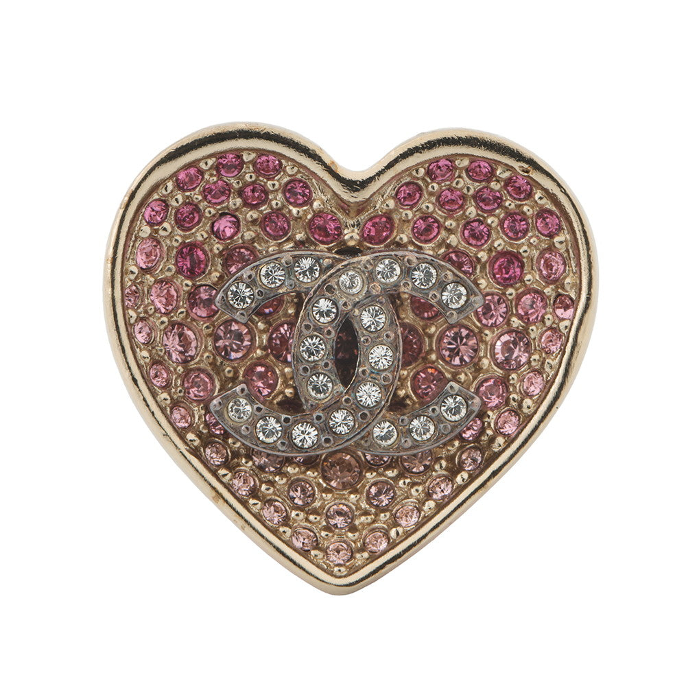 CHANEL Heart motif ring PinkABA409 Gold Plated Rhinestone