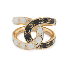 将图像加载到图库查看器中，CHANEL CC logo Ring Black/WhiteABD000 Gold Plated
