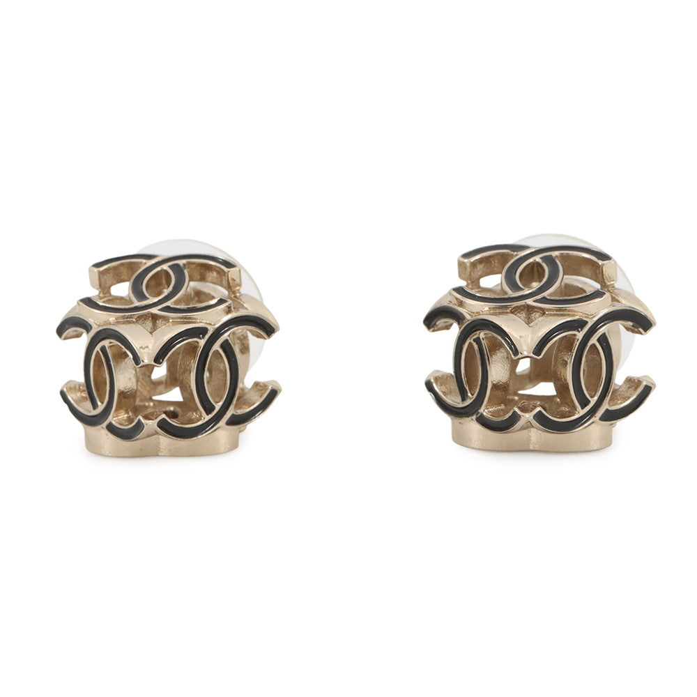 CHANEL CC Logo Cube Earrings BlackAB9512 Gold Plated