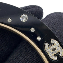 将图像加载到图库查看器中，CHANEL Rhinestone Bangle Black Metal

