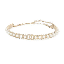 将图像加载到图库查看器中，CHANEL Pearl Studded Choker Champagne Gold/WhiteAB7624 Metal Faux Pearl Rhinestone
