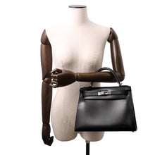将图像加载到图库查看器中，HERMES Kelly Sellier Black Box Calf Leather Size 28
