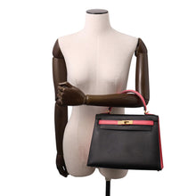 将图像加载到图库查看器中，HERMES Kelly Sellier Rose Azalee/Black Epsom Size 28
