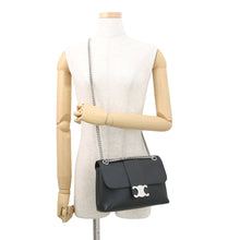 将图像加载到图库查看器中，CELINE Victoire Chain Shoulder Bag Black115853 Calf Leather Size Medium
