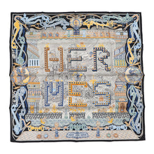将图像加载到图库查看器中，HERMES Carre Super Silk Quest Size 90 Black/Blue/Beige Silk100%
