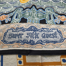 将图像加载到图库查看器中，HERMES Carre Super Silk Quest Size 90 Black/Blue/Beige Silk100%
