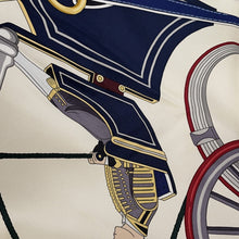 将图像加载到图库查看器中，HERMES Carre Stately Wheels Size 90 Creme/Bordeaux/Blue Silk100%
