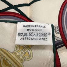 将图像加载到图库查看器中，HERMES Carre Stately Wheels Size 90 Creme/Bordeaux/Blue Silk100%
