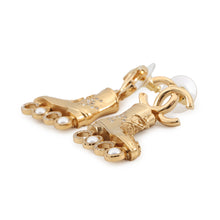 Load image into Gallery viewer, CHANEL CC Logo Roller Skate Earrings Gold Gold Plated Rhinestone Faux Pearl
