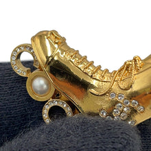 Load image into Gallery viewer, CHANEL CC Logo Roller Skate Earrings Gold Gold Plated Rhinestone Faux Pearl
