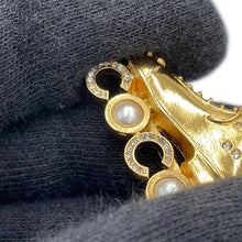 Load image into Gallery viewer, CHANEL CC Logo Roller Skate Earrings Gold Gold Plated Rhinestone Faux Pearl
