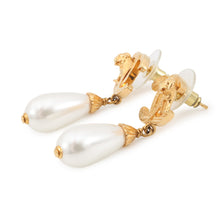 Load image into Gallery viewer, CHANEL Lion Motif Faux Pearl Drop Earrings Gold Plated Faux Pearl
