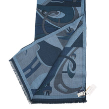 将图像加载到图库查看器中，HERMES Stole Rectangular Stole Blue Sea Nu/Petrol/Grease Cashmere70% Silk30%
