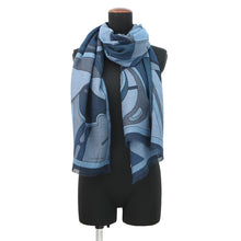 将图像加载到图库查看器中，HERMES Stole Rectangular Stole Blue Sea Nu/Petrol/Grease Cashmere70% Silk30%
