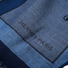 将图像加载到图库查看器中，HERMES Stole Rectangular Stole Blue Sea Nu/Petrol/Grease Cashmere70% Silk30%
