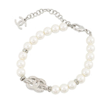 Load image into Gallery viewer, CHANEL CC Logo Bracelet SilverABF724 Metal Rhinestone Faux Pearl
