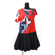 将图像加载到图库查看器中，LOUIS VUITTON Game On Asymmetrical Baby Doll Dress Size S Red/Navy/Multicolor Cotton Nylon Polyurethane
