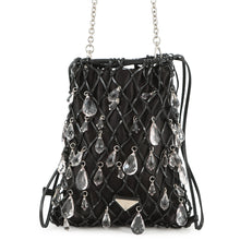 将图像加载到图库查看器中，PRADA Bijoux Drawstring Bag ChainShoulder Bag Black Satin Leather

