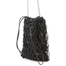 将图像加载到图库查看器中，PRADA Bijoux Drawstring Bag ChainShoulder Bag Black Satin Leather
