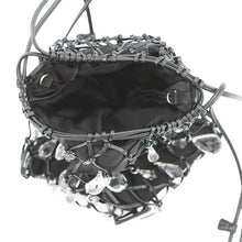 将图像加载到图库查看器中，PRADA Bijoux Drawstring Bag ChainShoulder Bag Black Satin Leather
