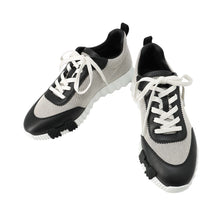 将图像加载到图库查看器中，HERMES Bounce Sneakers Black/White Toile H Calf Leather Size 42
