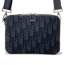 将图像加载到图库查看器中，Dior Oblique Jacquard Zip Pouch Shoulder Bag Black2OBBC119YSE Canvas Leather
