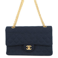将图像加载到图库查看器中，CHANEL Matelasse W-Flap W-Chain Shoulder Bag NavyA01112 CottonJersy Size 25
