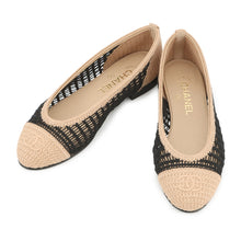 将图像加载到图库查看器中，CHANEL ballerina shoes Beige/BlackG46352 Raffia Size 37
