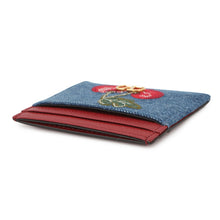 将图像加载到图库查看器中，Valentino Garavani V Logo Cherry Fick Embroidery Card Holder Blue/Red7W2P0AJ7BRJ Denim/Leather
