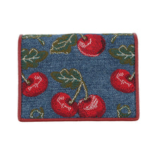 将图像加载到图库查看器中，Valentino Garavani V Logo Cherry Fick Embroidery Compact Wallet Blue/Red7W2P0AJ3BRJ Denim/Leather
