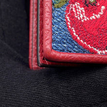 将图像加载到图库查看器中，Valentino Garavani V Logo Cherry Fick Embroidery Compact Wallet Blue/Red7W2P0AJ3BRJ Denim/Leather
